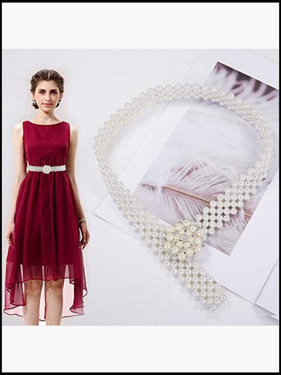 Women\'s Elastic Pearl Waist Chain Belt for Dresses & Denim Bridal main image 5
